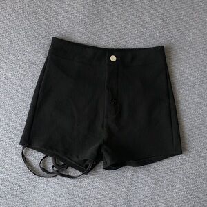 High-Waist Black Women’s Shorts with Side Strap Detail